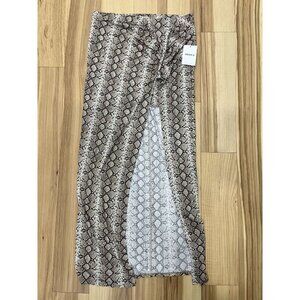 Forever 21 NWT Tan Reptile Print Hi-Lo Midi Skirt Pull-On Stretch L